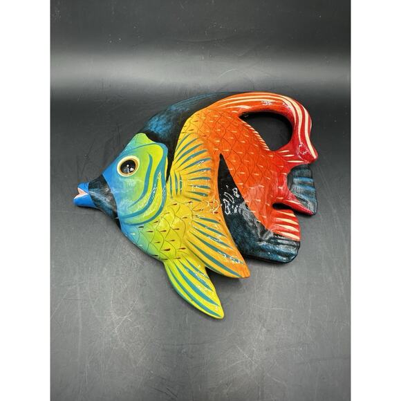 Mexican Hand Painted Ceramic Fish Wall Decor Signed J M M Folk Art 7 Inches - Picture 2 of 8